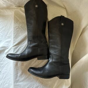 Frye Black Real Leather Riding Boots Pull On Equestrian Tall Boot Melissa Button